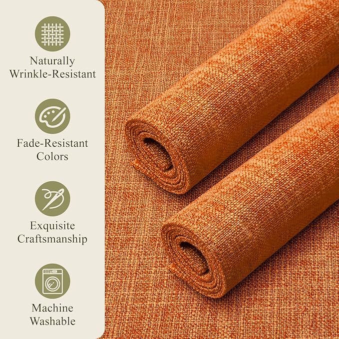 KXN Thanksgiving Placemats Set of 8, Dual-Layer Thickened Faux Linen Table Mats, Heat Resistant & Wrinkle-Free, Machine Washable Cloth Place Mats for Kitchen Dining Indoor Outdoor (Orange)
