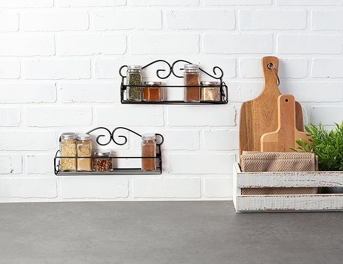 DII Farmhouse Vintage Decorative Metal Pantry Spice Rack Organizer, 12" Lx2.5 Dx4.33 H, Spice Rack Shelf 2 Piece