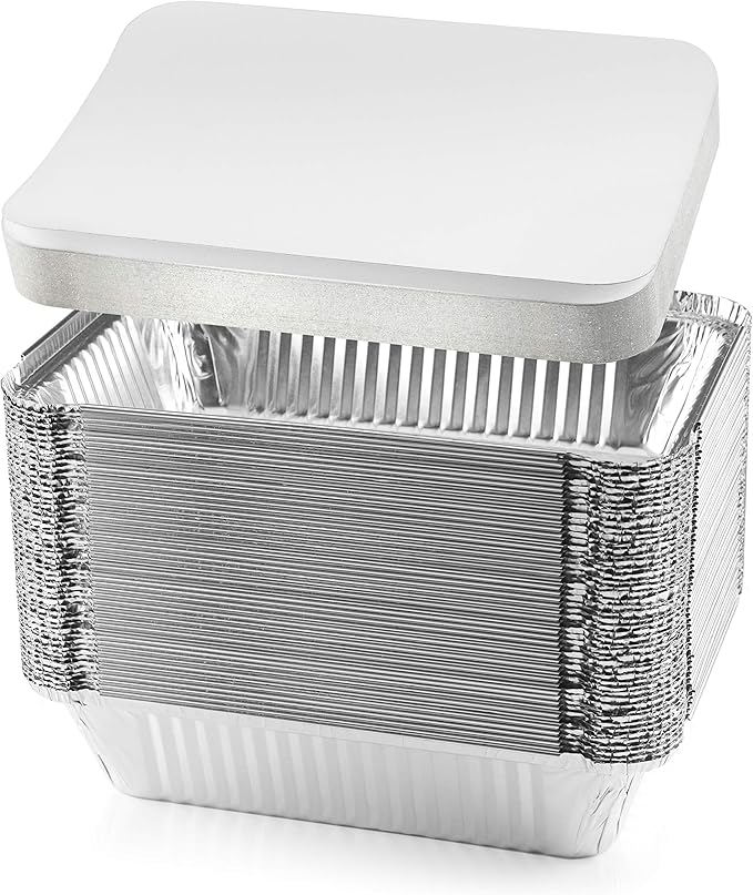 NYHI 8.4" x 5.9" Disposable Aluminum Pans with Lids Foil Containers for Cooking Baking Meal Prep Takeout Heavy Duty Food Storage Pan Trays Freezer Container with Lid