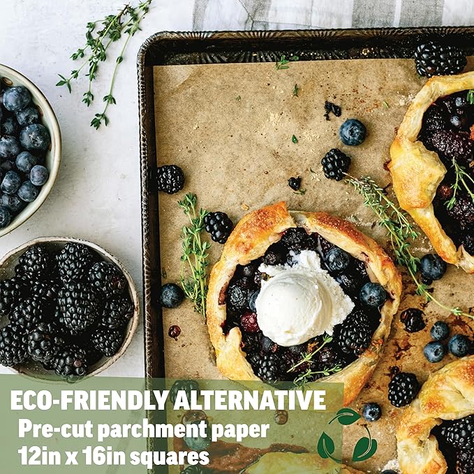 Zenlogy Parchment Paper Sheets 12x16 (200 sheets) for Baking - Unbleached Chlorine-free High Heat Non-Stick Pre-Cut Parchment Paper for Half Sheet Pans