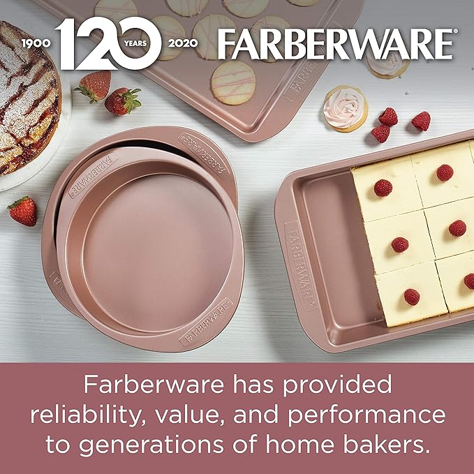 Farberware Nonstick Bakeware, Nonstick Cookie Sheet / Baking Sheet - 11 Inch x 17 Inch, Rose Gold Red