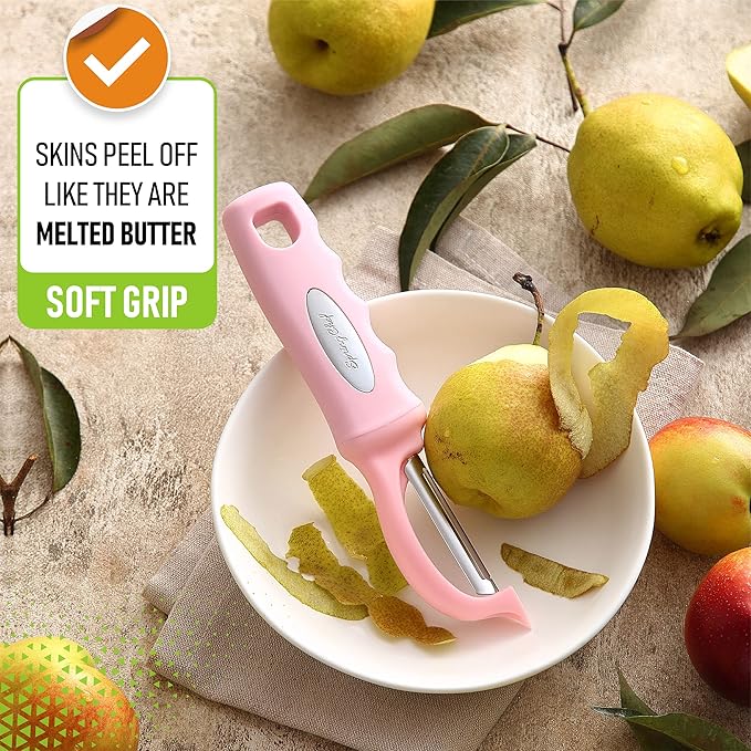Spring Chef Premium Swivel Vegetable Peeler, Soft Grip Handle and Ultra Sharp Stainless Steel Blades - Perfect Kitchen Peeler For Veggie, Fruit, Potato, Carrot, Apple - Pink Lemonade