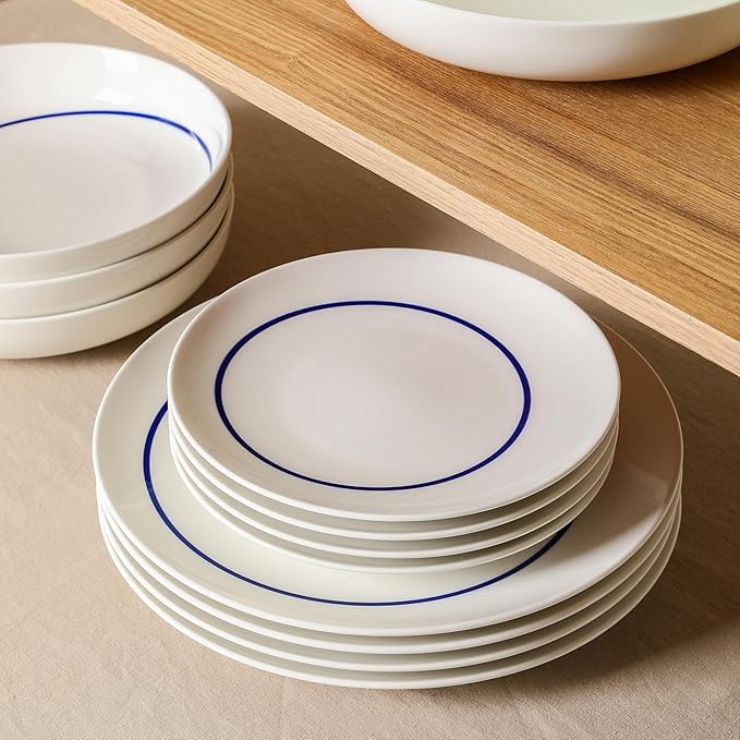 Stone Lain Luna 12-Piece Porcelain Dinnerware Set, Plates and Bowls Set, Dish Set for 4, Blue