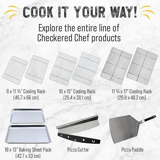 Checkered Chef Cooling Rack for Cooking and Baking - 10" x 15" Set of 2 Stainless Steel, Oven Safe Grid Wire Cookie Cooling Racks