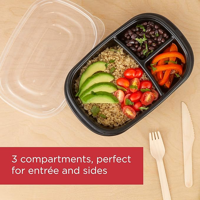 Rubbermaid 32-Piece Food Storage Containers with 2 Compartments and Lids for Lunch, Meal Prep, and Leftovers, Dishwasher Safe, 4.7-Cup, Black