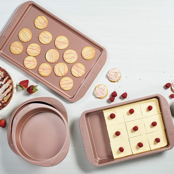 Farberware Nonstick Bakeware, Nonstick Cookie Sheet / Baking Sheet - 11 Inch x 17 Inch, Rose Gold Red