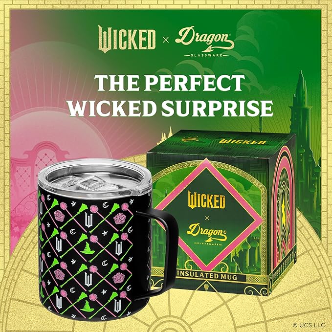 Dragon Glassware x Wicked 12 oz Stainless Steel Camp Mug with Lid - Insulated Camping Mug for Coffee, Tea, Matcha, Hot Beverages - Black