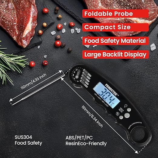 Digital Meat Thermometer，Instant Read Food Cooking Thermometer for Grilling，Waterproof Steak Thermometer for Kitchen and Outside, BBQ, Turkey, Candy, Liquids, Beef