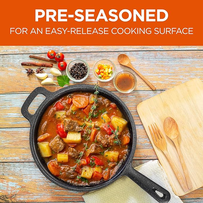 COMMERCIAL CHEF 2 Quart Cast Iron Saucepan, Dutch Oven Cast Iron Saucepan with Lid and Looped Handle, Camping Cookware & Sauce Pan for Indoor & Outdoor Recipes Black