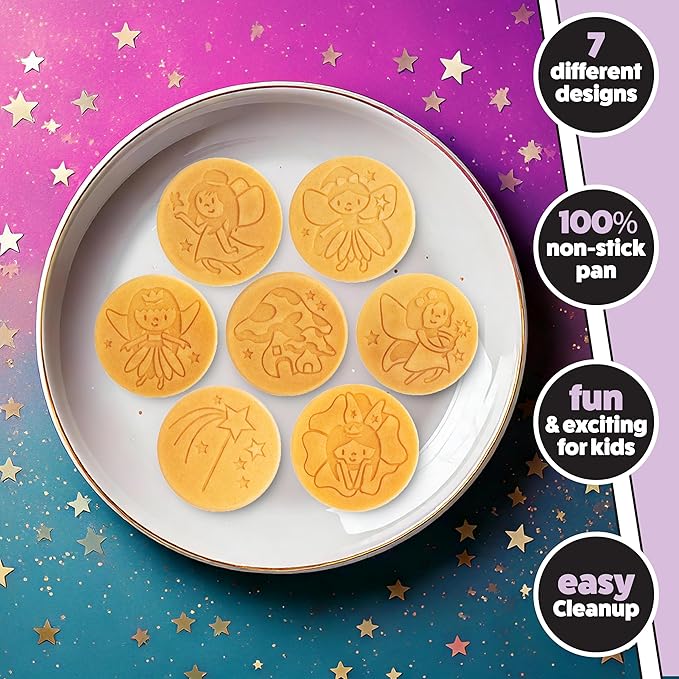 Fairy Friends Mini Pancake Pan - Make 7 Unique Flapjacks - Nonstick Griddle for Breakfast Princess Magic & Quick Easy Cleanup - Adorable and Bite Sized, Xmas Gift for Kids and Adults, Boys or Girls