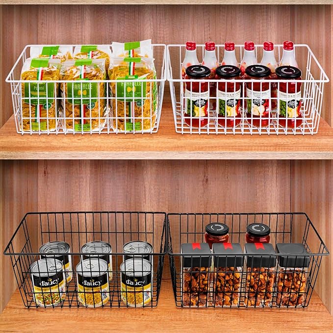 SANNO Freezer Baskets Wire Storage Baskets Closet Baskets Bin Farmhouse Organizer Storage Bins Large Organizer Bins for Home, Office, Bathroom, Pantry Organization Storage -Black Set of 3, 15.7"