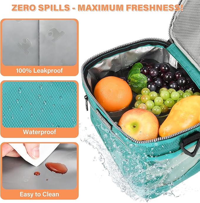 Tirrinia Insulated Lunch Box for Men/Women, Leakproof Lunch Bag for School Work, Large Lunch Tote Kids Boys Girls Back to School, Soft Reusable Cooler Office Picnic Beach Camping with Shoulder Strap