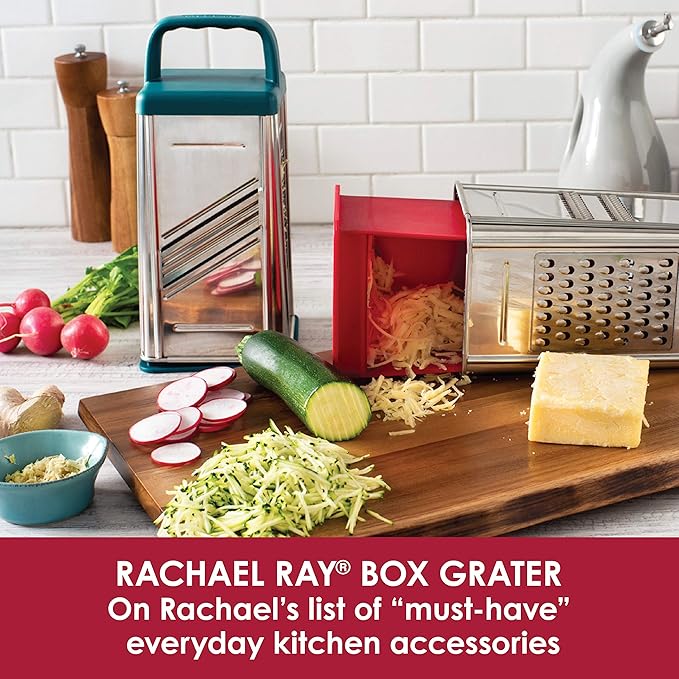 Rachael Ray Tools and Gadgets Stainless Steel Box Grater for Vegetables, Chocolate, Hard Cheeses, and more, Red(9.43 x 8.84 x 8.06 inches)