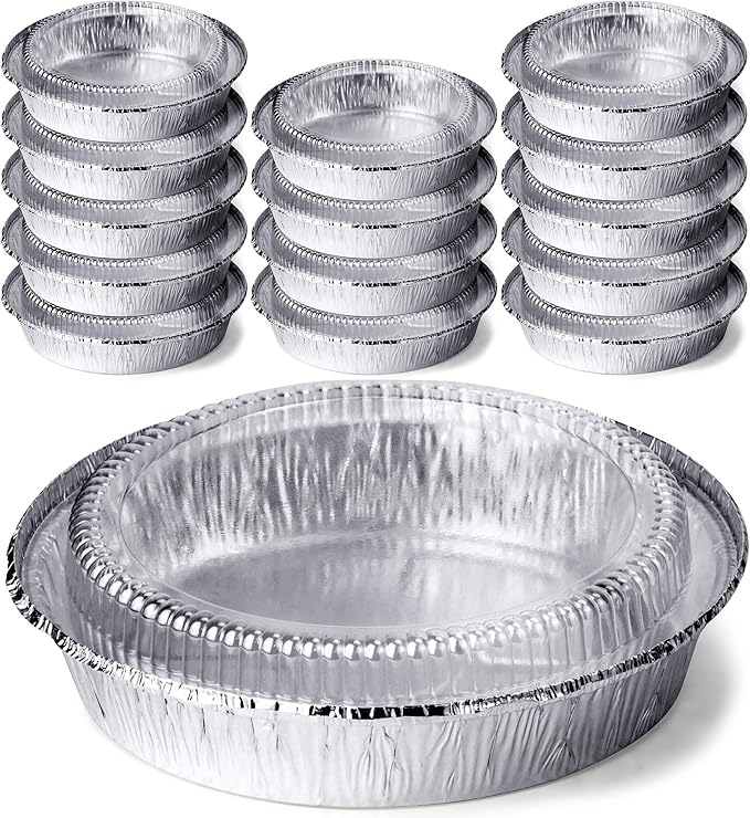 DecorRack 14 Round Aluminum Pans with Dome Lid, 9 Inch Heavy Duty Tin Foil Pans, Perfect for Reheating, Baking, Roasting, Meal Prep, To-Go Containers, Environmentally Friendly (Pack of 14)