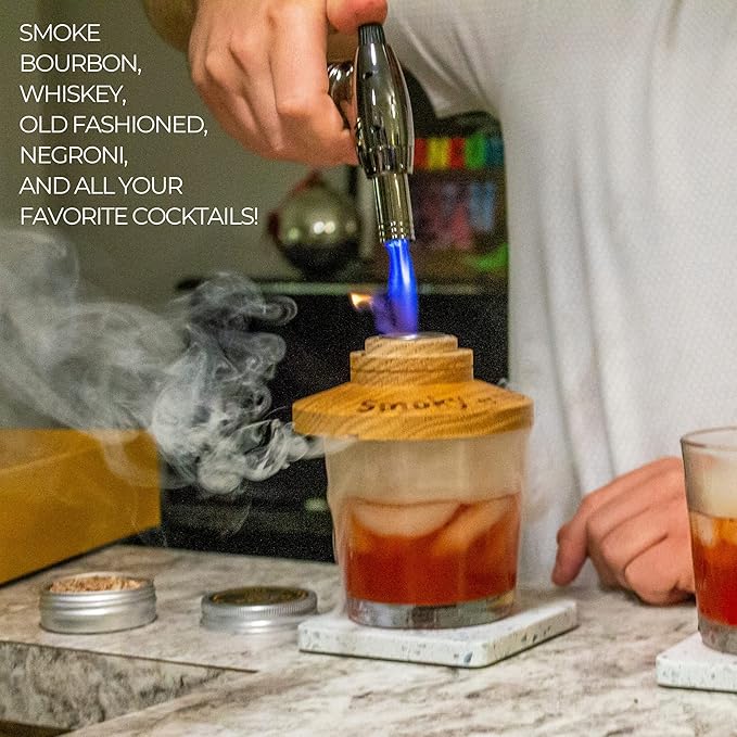 NobleSip Whiskey Bourbon Smoker Kit 𝗣𝗥𝗘𝗠𝗜𝗨𝗠 Smoky bar Set. Natural American Solid Oak Smoker. A Great Home bar Gift, Easily Make The Legendary Smoked Cocktails and Old fashioneds at Home.