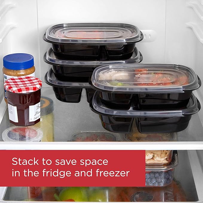 Rubbermaid 32-Piece Food Storage Containers with 2 Compartments and Lids for Lunch, Meal Prep, and Leftovers, Dishwasher Safe, 4.7-Cup, Black
