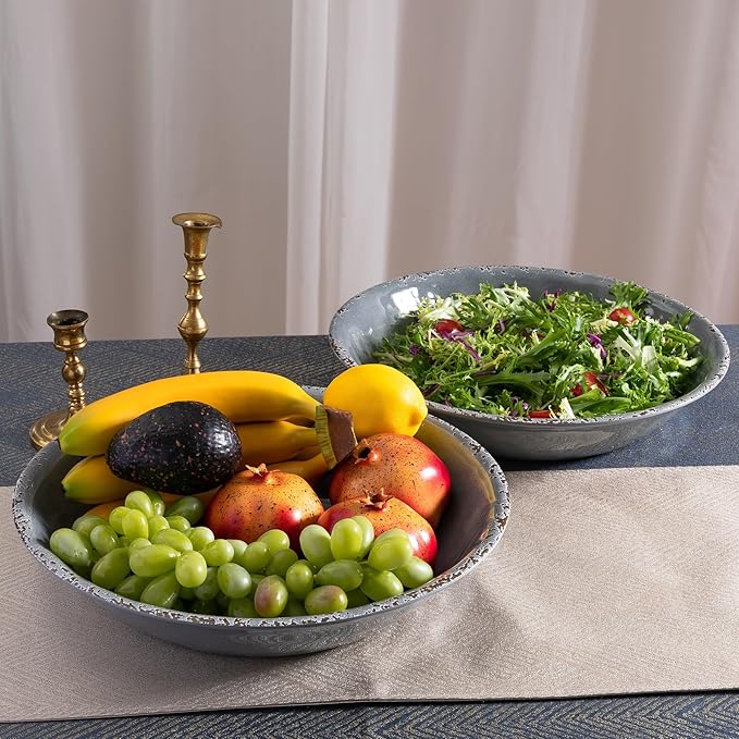 Farmhouse Large Melamine Serving Bowls,Set of 2, 130 OZ BPA Free 100% Melamine 13.75"x2.75" Salad and Pasta Serving Bowls, Bowls for Serving Food, Fruits And Pasta. Lightweight, Grey