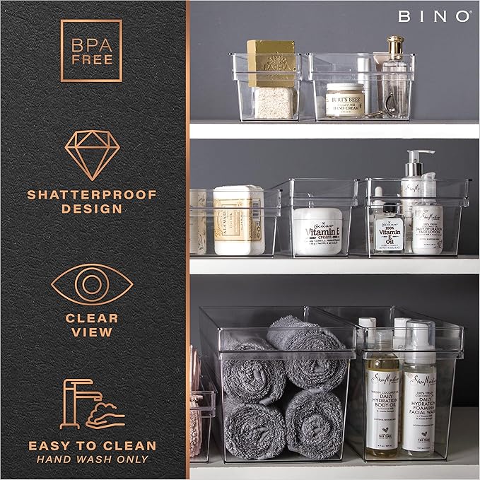 BINO | Plastic Storage Bins, Small | THE HANDLER COLLECTION | Multipurpose Organizer Bins | Kitchen Pantry Organizers and Storage | Clear Containers for Organizing Home | Freezer Organizer