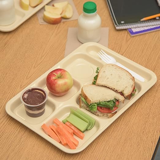 Carlisle FoodService Products Right Hand 6-Compartment Melamine Tray 14.5" x 10" - Tan (Pack of 12)