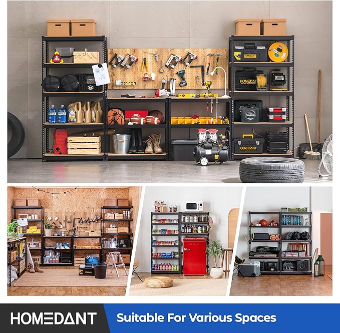 HOMEDANT 5 Tier Laminated Boltless Metal Shelving Unit Adjustable Garage Storage Utility Rack Heavy Duty Shelves Organization Multipurpose Shelf Warehouse Pantry Shed 35.9" W x 18.2" D x 71.3" H 2Pack