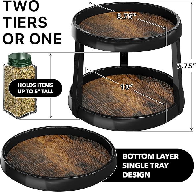 Simple Houseware 2-Tier Lazy Susan Spice Organizer, 10-Inch Diameter, Rustic Brown