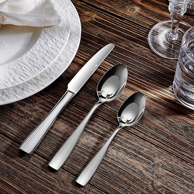 KEAWELL Premium 4-Piece Louis Spoon Set, 18/10 Stainless Steel, Squared Edge, Smooth Finish, Dishwasher Safe (7.6" Dinner Spoon)