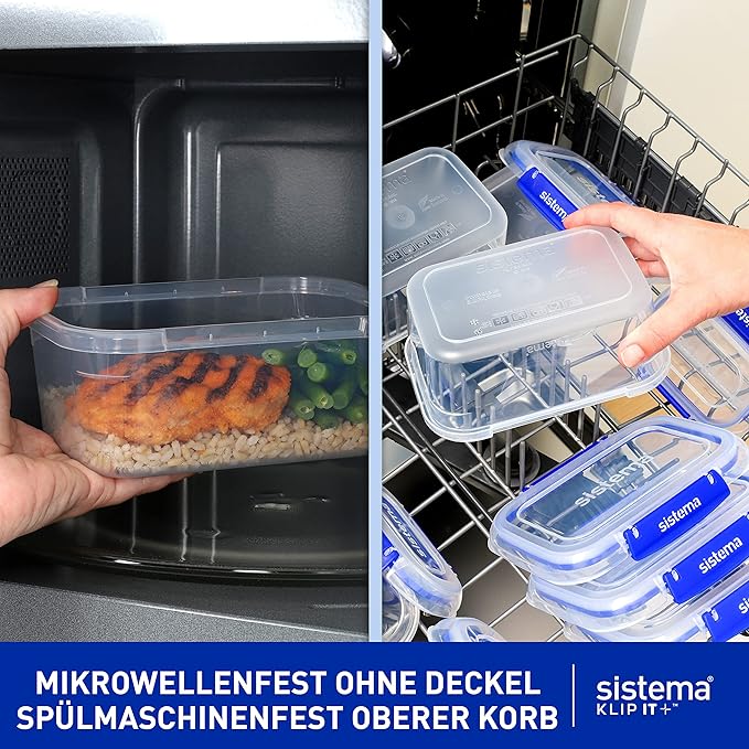 Sistema KLIP IT PLUS Leakproof Food Storage Containers | 1 L | Airtight & Stackable Meal Prep Containers with Lids | BPA-Free | 3 Count