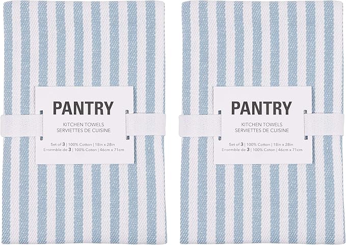 KAF Home Premium Kitchen Towels (18" x 28"), Large 100% Cotton, Flat & Terry Absorbent Dish Towel Set (Faded Denim, 18 x 28-6 Pack)
