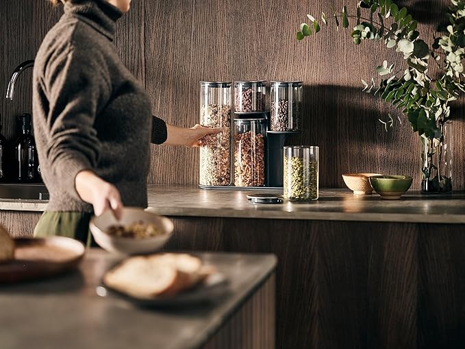 Joseph Joseph Podium 100 Dry Food Storage Container Stand, 5-Piece Set, Stainless-Steel/Glass