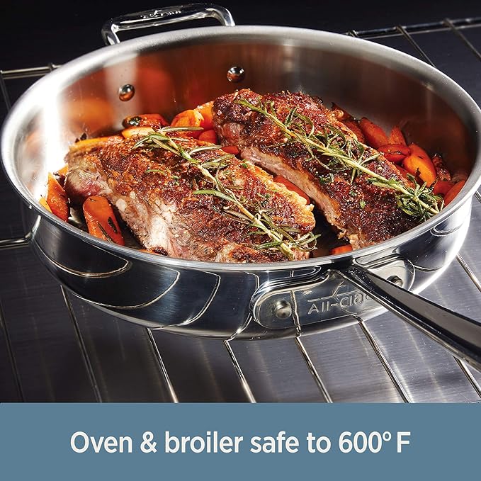 All-Clad D3 3-Ply Stainless Steel Fry Pan 7.5 Inch Induction Oven Broiler Safe 600F Pots and Pans, Cookware Silver