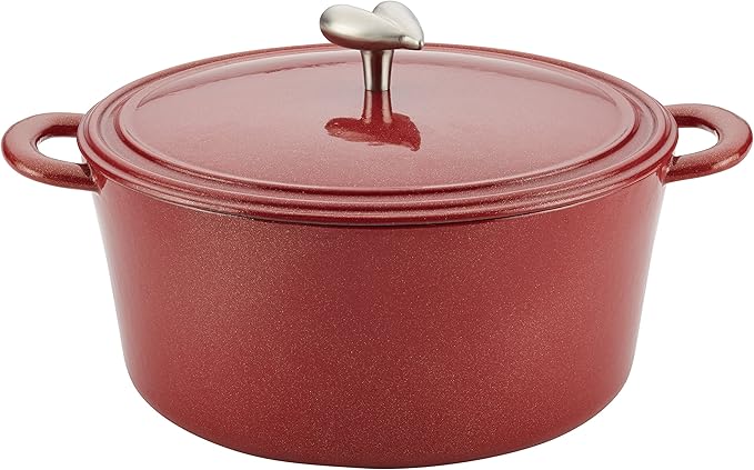 Ayesha Curry Cast Iron Enamel Casserole Dish/ Casserole Pan / Dutch Oven with Lid - 6 Quart, Sienna Red