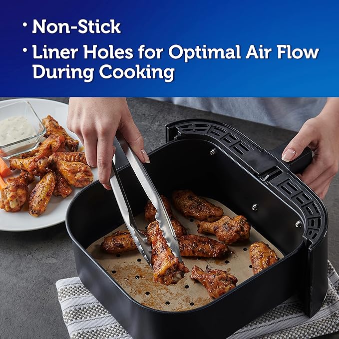 Reynolds Kitchens Air Fryer Liners Disposable, Unbleached Parchment Paper Sheets, 50 Count