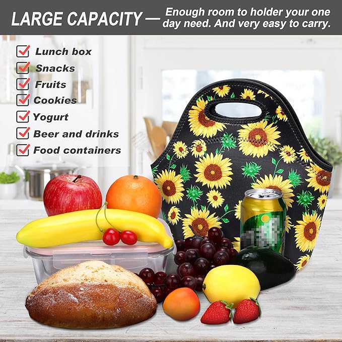 Neoprene Lunch Bag for Women Insulated Lunch Tote Bags Washable Lunch Container Box for Work Picnic Lightweight Meal Prep Bags for Men
