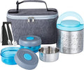 Lille Home Portable Insulated Lunch Box Set with Stainless Steel Cutlery, vacuum lunch box, to Keep Food Warm or Cool, Two Containers for Fruits and Sauces, Durable and Leak-Proof(Blue)