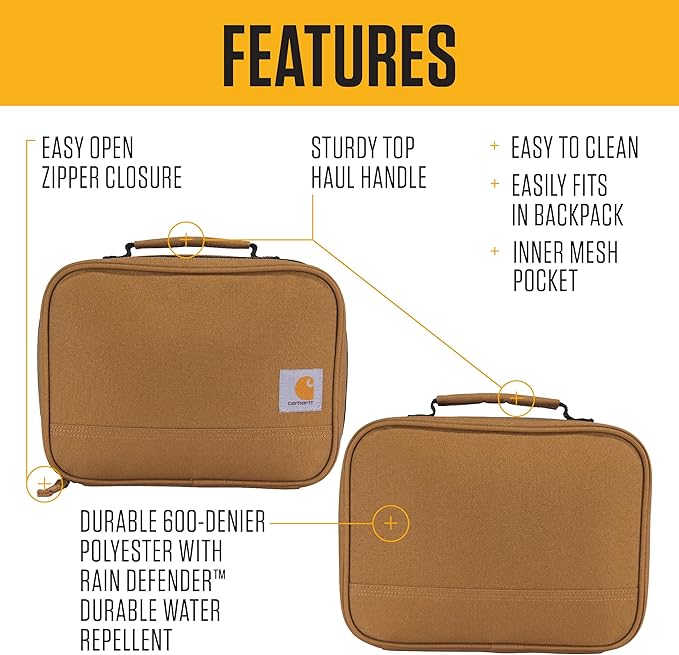 Carhartt Insulated Lunch Cooler For Men and Women, Fully Insulated Lunch Pale for Everyday Use, 4 Can (Brown)