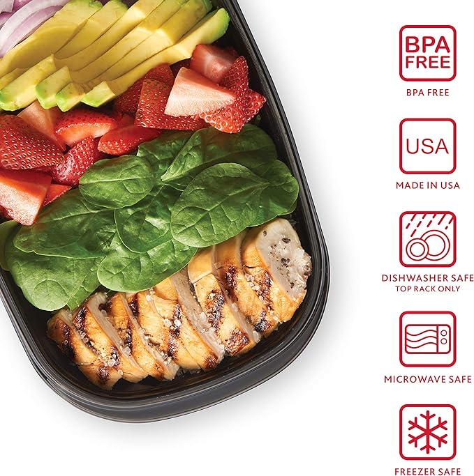 Rubbermaid TakeAlongs Food Storage Containers, Set of 22 (44 Pieces Total) | for Meal Prep, Lunch for Adults & Kids | Reusable & Stackable, 4-Cup, 22-Pack, Black