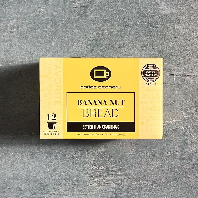 Banana Nut Bread Decaf Coffee Pods by Coffee Beanery | 12ct Medium Roast Arbica Coffee