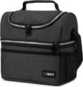 OPUX Lunch Box For Men Women, Insulated Large Double Decker Lunch Bag, Charcoal Gray, 10x7.5x10 Inches
