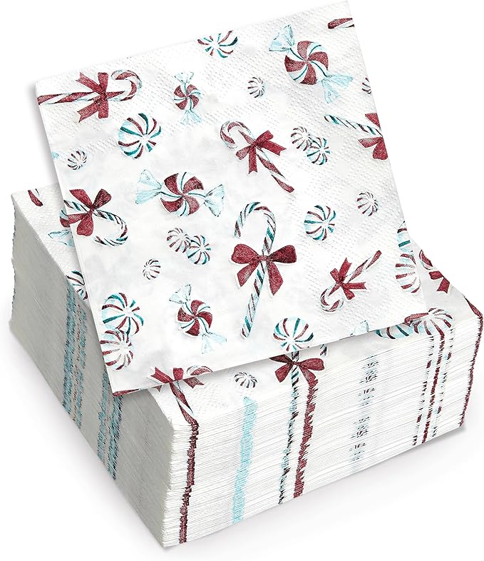 Papyrus Disposable Tabletop Dinnerware Set - Elegant and Sturdy Plates and Cutlery for Any Occasion, Peppermint, Napkins