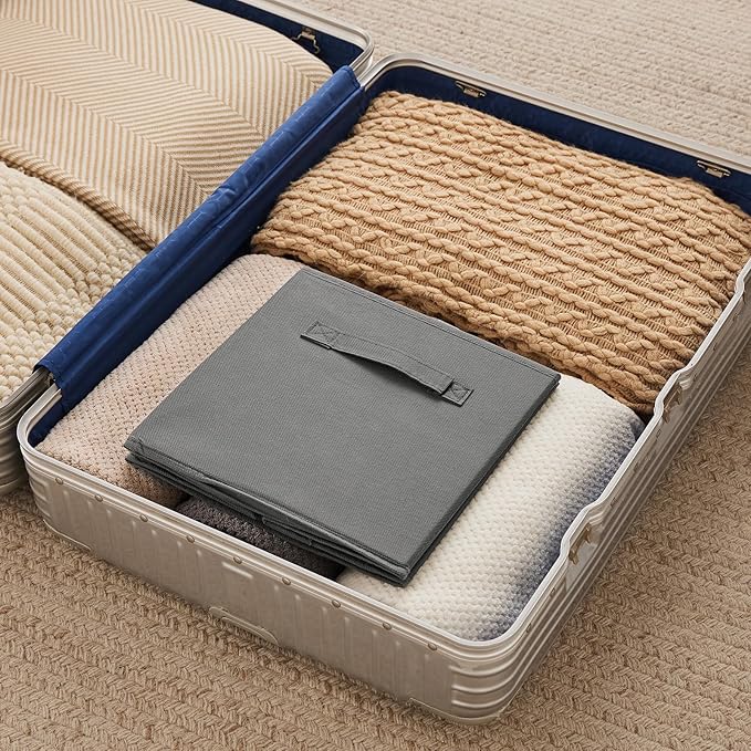 MAX Houser 6 Pack Foldable Fabric Storage Bins with Handles - Ideal for Closet Organization, Bedroom and Nursery (Grey, 10.5"x10.5"x11")