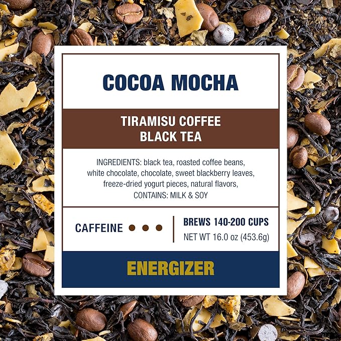 Tiesta Tea - Cocoa Mocha, Loose Leaf, Tiramisu Coffee Black Tea, Premium Blend, High Caffeinated Holiday, Make Hot or Iced Brews Up to 200 Cups, 16 Ounce Resealable Bulk Pouch