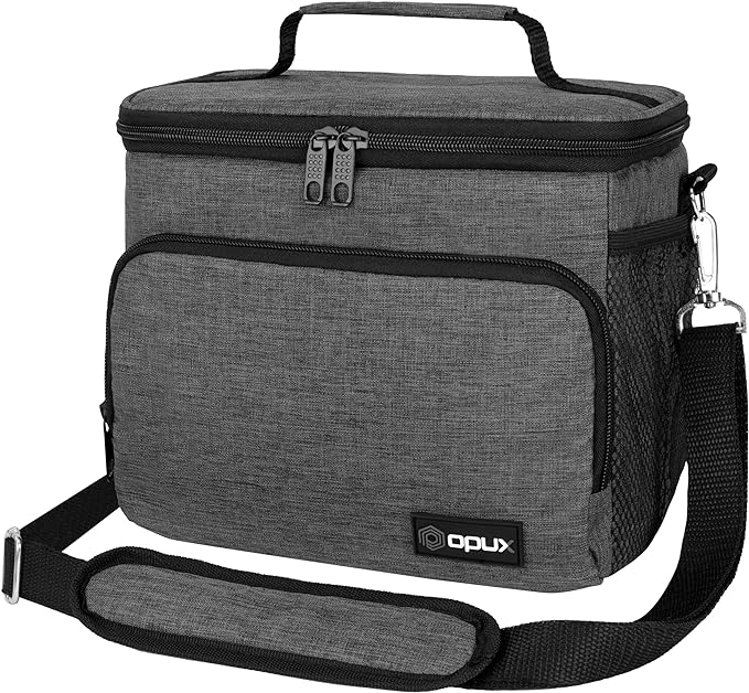 opux Insulated Soft Lunch Bag for Men Women for Office Work School Picnic, Leakproof Cooler Bag with Shoulder Strap for Kid Adult (Charcoal Gray)