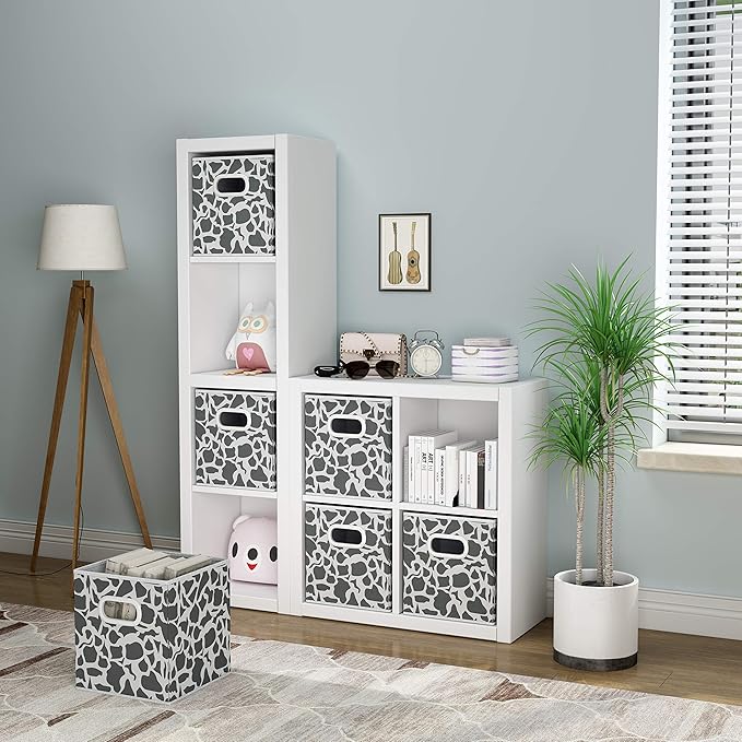 MAX Houser Fabric Storage Bins Cubes Baskets Containers with Dual Plastic Handles for Home Closet Bedroom Drawers Organizers, Flodable, Set of 6 (Grey1)