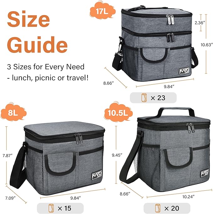 Tirrinia Insulated Lunch Bag for Women Men, Leakproof Lunch Box Containers for Adult, Work, School, Soft Lunchbox for Kids,Boys, Adult Cooler Bag for Picnic Hiking Beach,Charcoal