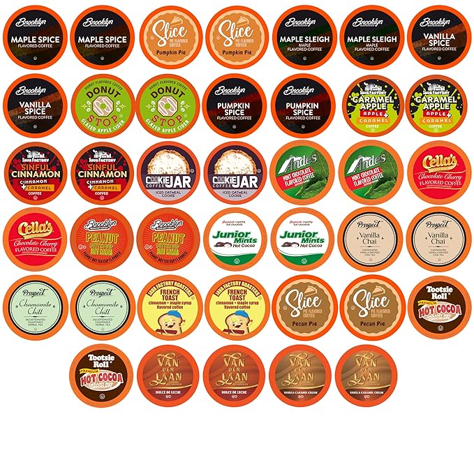 Two Rivers Coffee Single Serve Sampler Pack for Keurig K-Cup Brewers, Assorted Fall Flavors(Coffee, Cocoa, Tea), 40 Count