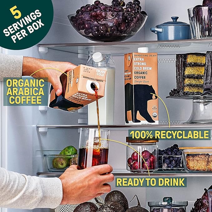 Wandering Bear Organic Cold Brew Coffee Variety Pack - Extra Strong, Bold, Smooth, Unsweetened, Shelf-Stable, Ready to Drink, Iced Cold Brewed Coffee Drink - 32 fl oz (3pk - Vanilla, Caramel, Mocha)