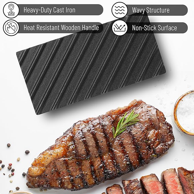 UNCO Cast Iron Grill Press: 6.9' Round & 8.3' x 4.3' Rectangular - Burger & Meat Press, Ideal for Griddles