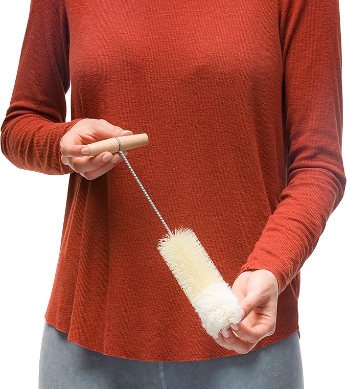 Redecker Bottle Brush with Beechwood Grip, for Soda Bottles/Jars/Specialty Glassware, Tampico Fiber and Wool Bristles, 14 Inches Long, Made in Germany
