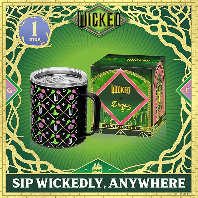 Dragon Glassware x Wicked 12 oz Stainless Steel Camp Mug with Lid - Insulated Camping Mug for Coffee, Tea, Matcha, Hot Beverages - Black