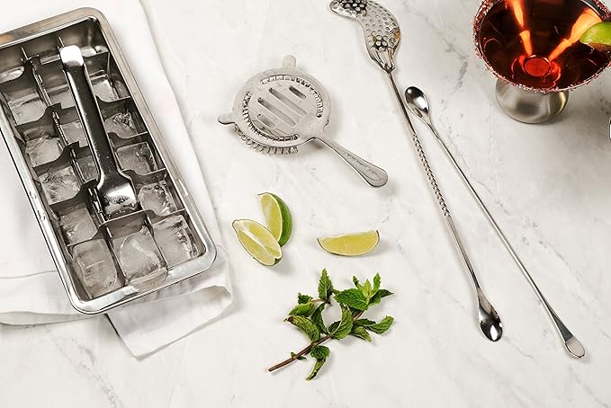 RSVP International Endurance® Vintage Inspired Ice Cube Tray, 11" | Retro Design for Bars & Kitchens | Levers Remove Cubes | Heavy Duty Stainless Steel | Dishwasher Safe